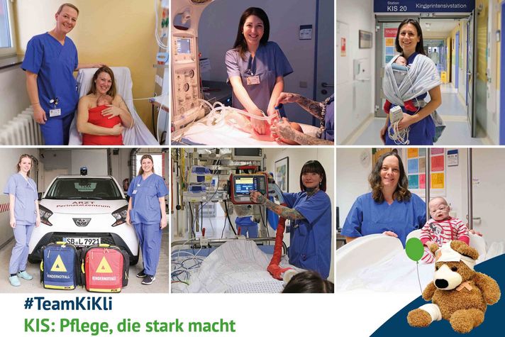 Collage mit allen Pflegekräften der Serie "TeamKiKli - KIS: Pflege, die stark macht"